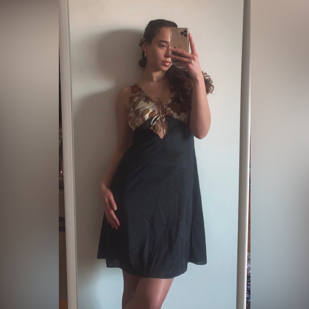 Vintage 60s Mistee Abstract Cheetah Tie Bust Mini Slip Dress